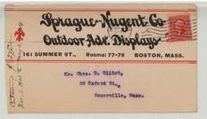 Mr. Chas. D. Elliot, 59 Oxford St., Somerville, Mass. 1908 Sprague Nugent Co. Outdoor Adv. Displays Version 1, Perkins Collection 1861 to 1933 Envelopes and Postcards
